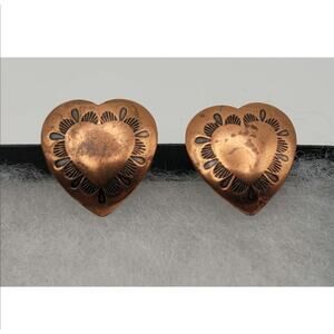 Curved Copper South West Style Post Heart Earrings